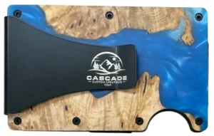 Back of the wallet showing the cash clip where the name is engraved