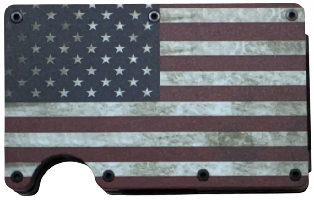 Metal wallet printed with a distressed American flag