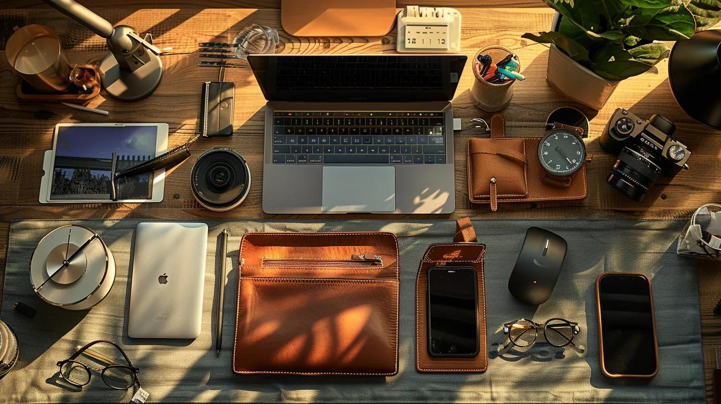 an organized and minimalist workspace, featuring a sleek, open pocket with essential items neatly arranged, conveys the theme of effective decluttering and minimalism in everyday carry.