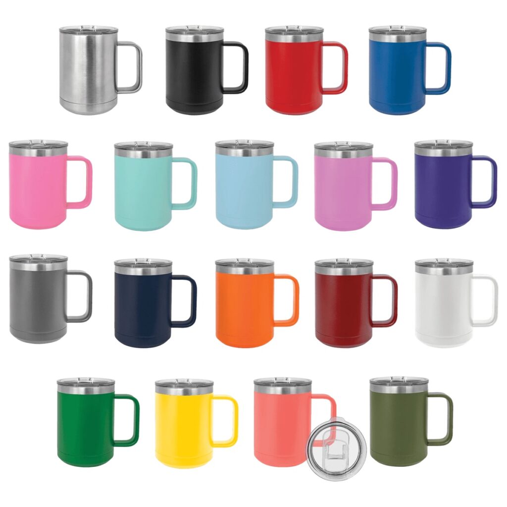 15 oz handled mugs in 18 colors