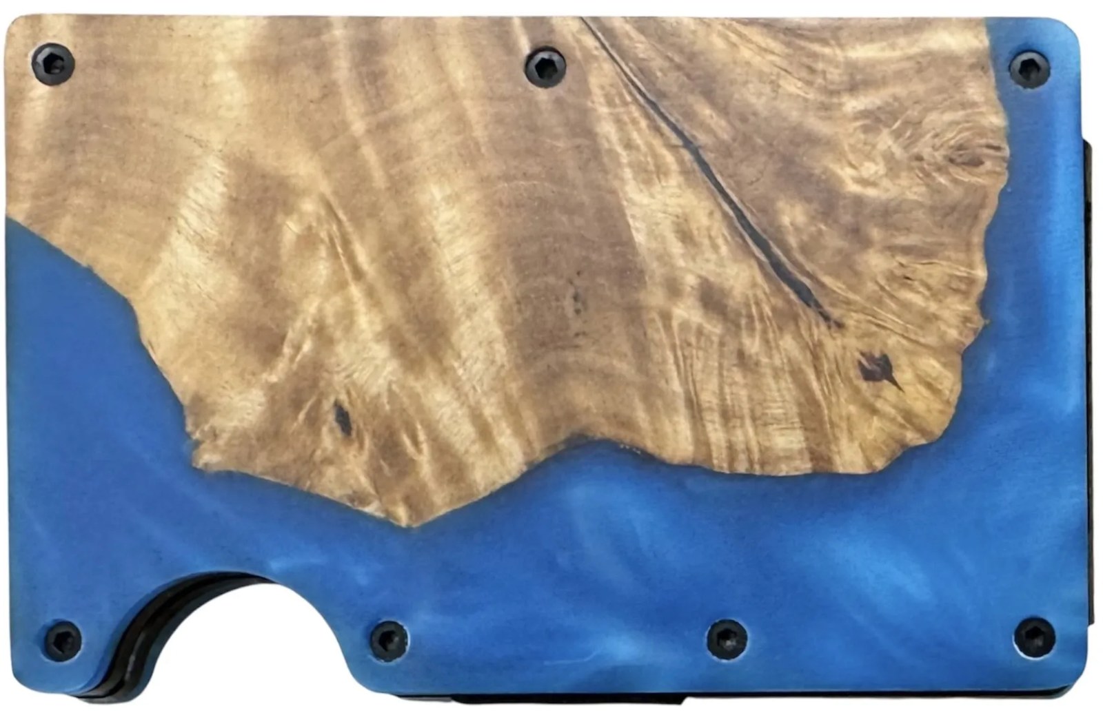 Blue epoxy and wood wallet