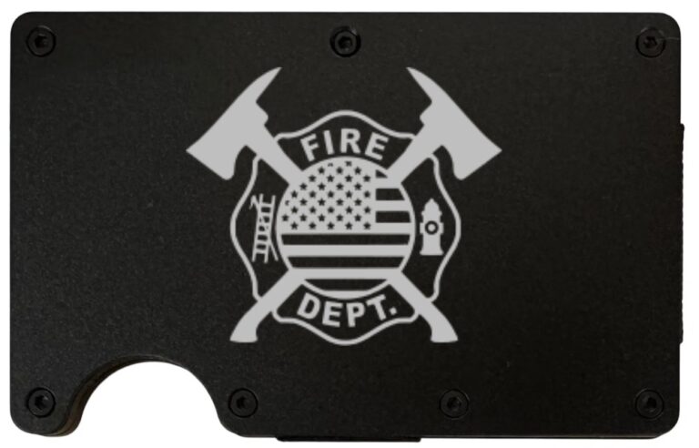 Maltese Cross design laser engraved on a black aluminum RFID wallet