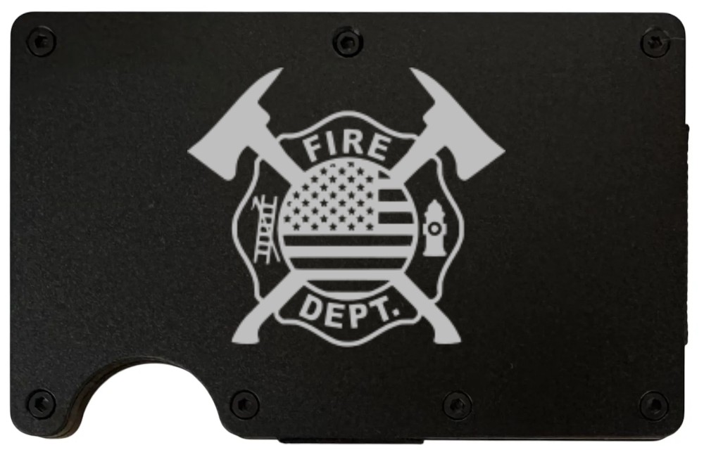 Maltese Cross design laser engraved on a black aluminum RFID wallet