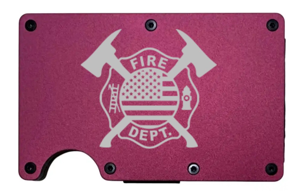 Maltese Cross design laser engraved on a wine red metal wallet (preview)