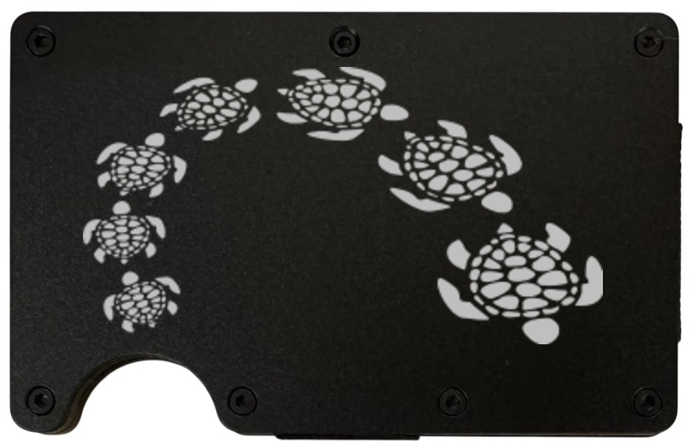 Sea Turtles design laser engraved on a black metal wallet (preview)