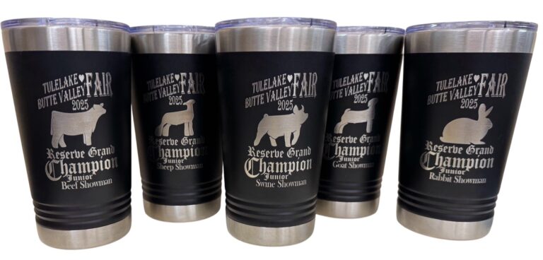 Tulelake Butte Valley Fair 2025 Reserve Grand Champion award tumblers laser engraved for junior showmanship