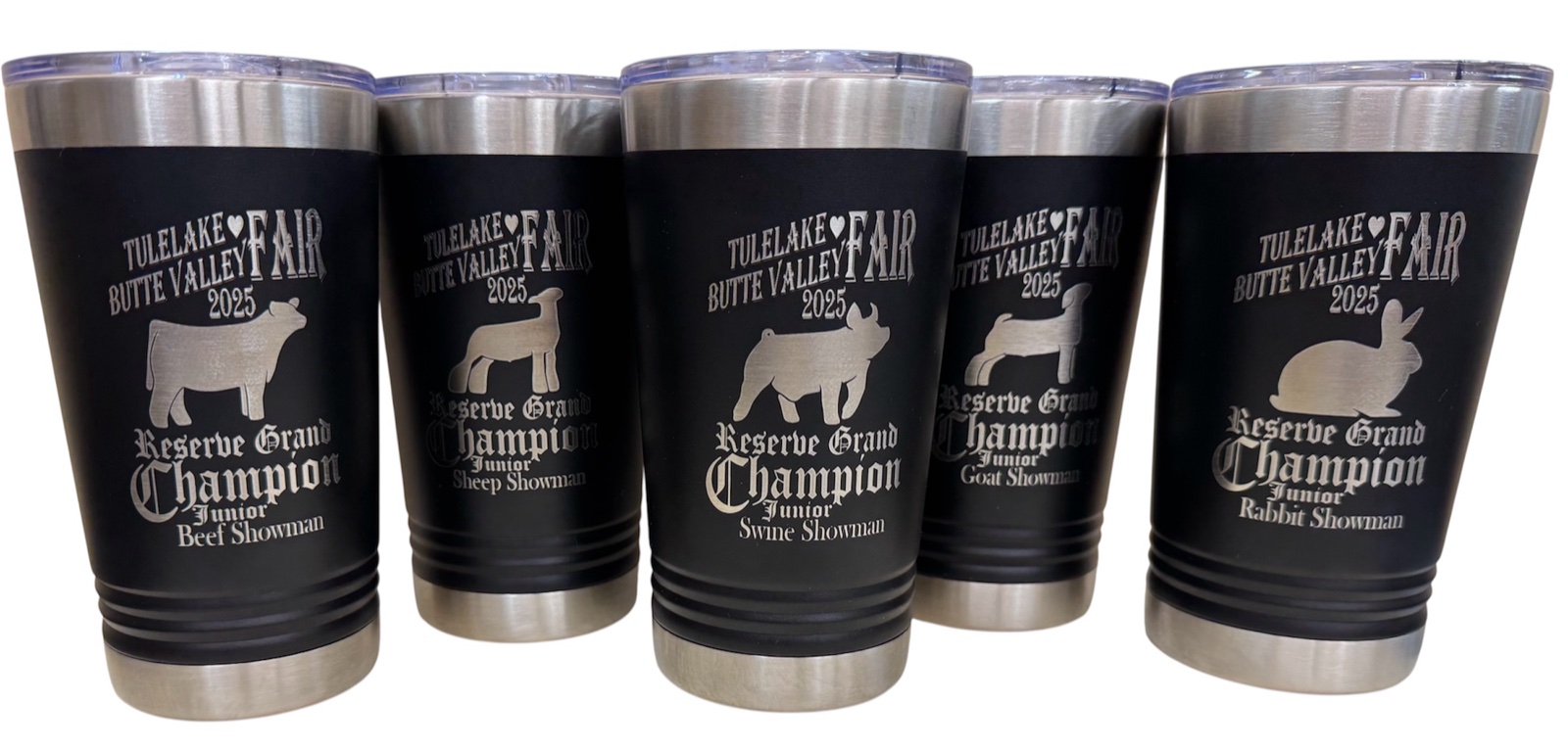 Tulelake Butte Valley Fair 2025 Reserve Grand Champion award tumblers laser engraved for junior showmanship