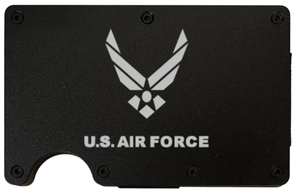 US Air Force design laser engraved on a black metal wallet (preview)