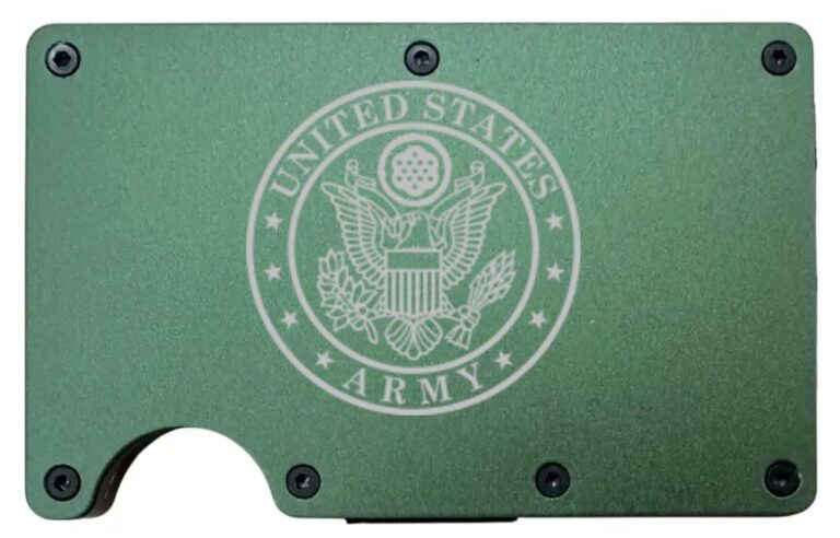 US Army Circle design laser engraved on an army green metal wallet (preview)