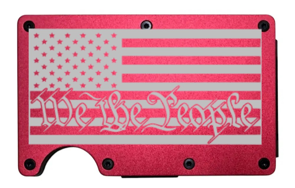 We The People Flag design laser engraved on a red metal wallet (preview)